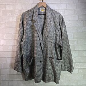 Vintage Massimo Italy Retro 80s Vibe Grey Plaid One Button Jacket Blazer
